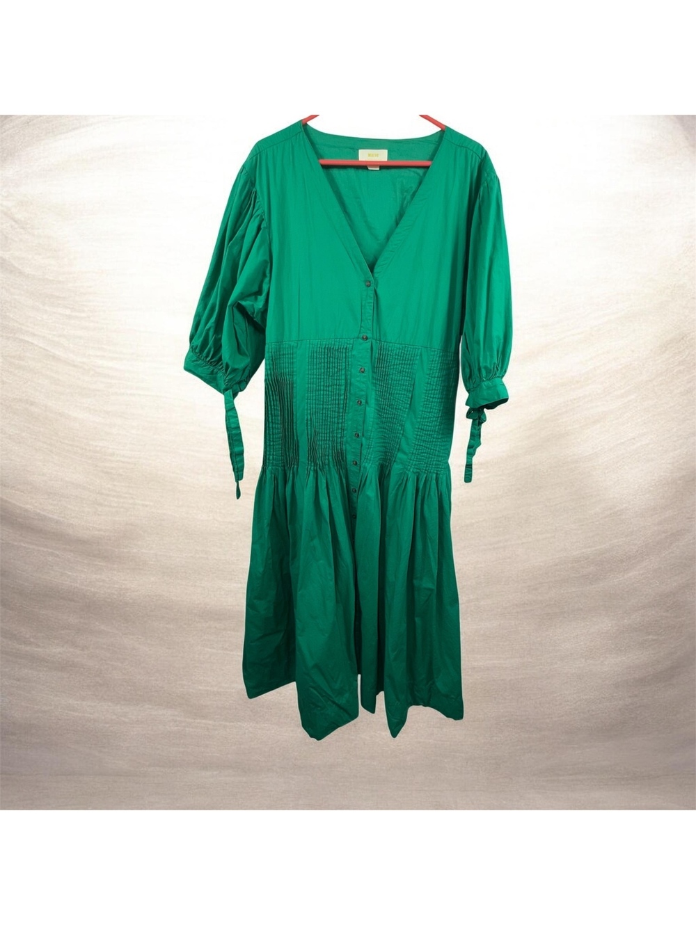 Maeve Anthropologie Green Pintuck Midi Dress XL